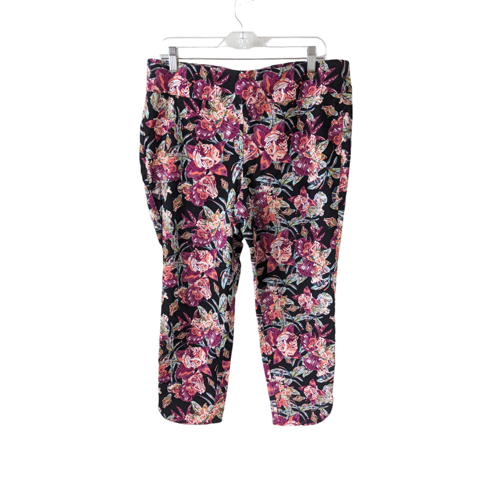 Soft Surroundings Size PXL Elastic Waist Ankle Pants Black Floral Pull On